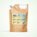 A brown kraft paper pouch of Radeq Lab Prebiotic Cleanser with a white handle cutout and a light blue-green label, shown on a clean off-white background.